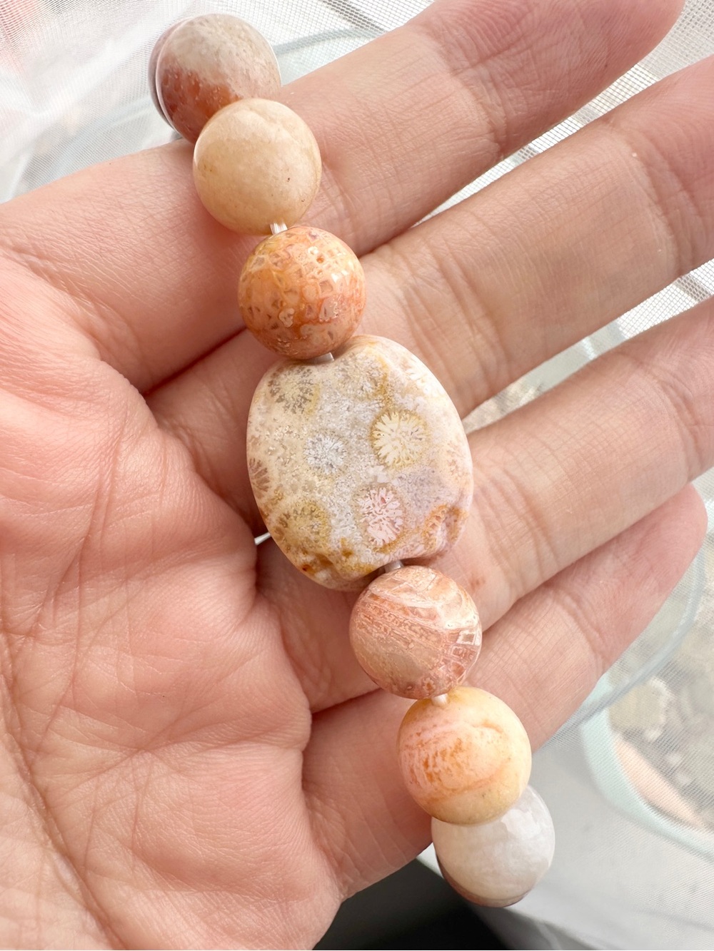 6.5 inch 9.5mm Peach Coral Jade Turtle Bracelet - Picture 5 of 5